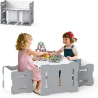 Juego De Mesa Y Sillas Infantil Costway Mesa Infantil Con 2 Sillas Con Relpaldo Y Reposabrazos (gris)