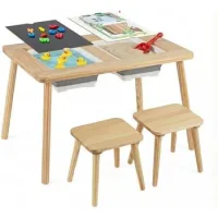 Mesa Con 2 Taburetes Costway Mesa Y Sillas Para Niños (2 Sillas Cuadradas)