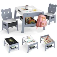 Mesa Y Sillas Infantil Costway Escritorio De Arte 5 En 1 Con 2 Sillas (gris,70 X 60,5 X 45 Cm)