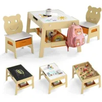 Mesa Y Sillas Infantil Costway Escritorio De Arte 5 En 1 Con 2 Sillas (natural,70 X 60,5 X 45 Cm)