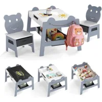 Mesa Y Sillas Infantil Costway Escritorio De Arte 5 En 1 Con 2 Sillas (gris,70 X 60,5 X 50 Cm)