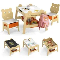 Mesa Y Sillas Infantil Costway Escritorio De Arte 5 En 1 Con 2 Sillas (natural,70 X 60,5 X 50 Cm)