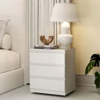 Mesita De Noche De 3 Cajones Blanca, 45 X 40 X 52,8 Cm, Con Cierre Suave