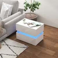 Mesita De Noche Blanca Con Luz Led Rgb, 60 X 39 X 47 Cm