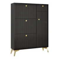 Zapatero Con 3 Solapas, 1 Cajón Y 1 Puerta, Zapatero, Zapatero Estrecho, Zapatero Negro. Dimensiones: Alto 121 Cm / Ancho 90 Cm / Fondo 25 Cm