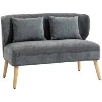 Sofá De 2 Plazas, Sofá Pequeño De Chenilla Con Respaldo Orejero, Asiento Grueso, Patas De Madera De Caucho, Gris