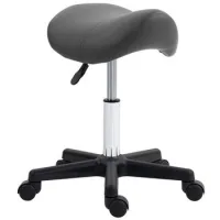 Taburete Con Ruedas, Asiento En Forma De Silla De Montar, Regulable En Altura, Giratorio 360°, Piel Sintética, Gris, 48 X 47 X 45-59 Cm