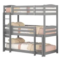 Litera, 90*200cm, Litera Triple De Madera De Tamaño Individual Para Niños, Sin Colchón, Gris (90*200cm)