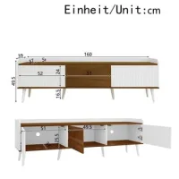 Mueble Para Tv, Mesa Para Tv, Mueble Para Tv, Mueble Bajo De Tres Puertas. Construcción Compacta. Acabado En Madera Blanca Y Natural. Alto 49,5 Cm / Largo 160 Cm / Ancho 39 Cm
