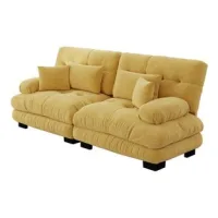 Sofá Esquinero Para Salón, Sofá Doble De Chenilla Con 2 Cojines Lumbares Y 2 Cojines Decorativos, Estructura De Madera Maciza, Amarillo