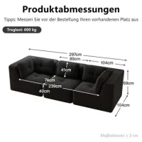 Sofá Seccional Sin Marco, Sofá Esquinero Modular, Cómodo Sofá De Pana, Sofá De Tres Plazas Con Asiento Profundo Para Sala De Estar, No Requiere Ensamblaje, Negro