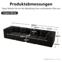 Sofá Modular De Salón, Cómodo Sofá De Cuatro Plazas Con Asiento Profundo Y Cojines Suaves Y Funda De Pana, No Requiere Montaje, Diseño Antideslizante, Negro