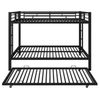 Litera De 140*200 Cm, Cama Con Estructura De Hierro, Cama Para Niños, Equipada Con Cama Plegable, Barandillas Altas, Sin Colchón, Negro