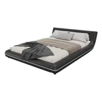 Cama Plana De 140*200 Cm, Cama De Suelo, Pu, Luz Ambiental Led, Negro