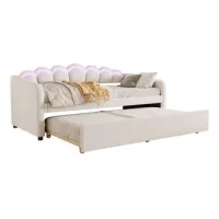 Sofá Cama, Diván De 90x200 Cm Con Cama Plegable, Sofá Cama, Cama Individual (sin Colchón), Terciopelo, Luz Ambiental Que Cambia De Color, Control Remoto, Estilo Minimalista, Beige