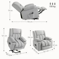 Sillón Para Tv Con Ayuda Para Ponerse De Pie, Sillón De Relajación Eléctrico Con Función De Masaje/calentamiento/reclinado, Sillón Para Tv Con Portavasos, Espacio De Almacenamiento