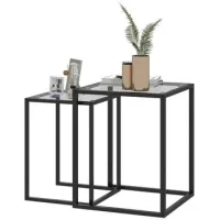 Juego De 2 Mesas Auxiliares, Mesita De Noche Apilable, Mesa De Centro Con Patas De Acero, Moderna Para Salón, Negro