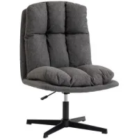 Silla Decorativa Giratoria, Silla De Lectura De Tela Con Aspecto De Lino, Sin Brazos, Con Asiento Ancho Y Patas De Metal, Gris Oscuro