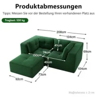 Sofá Esquinero Modular Y Configurable, Sofá De Dos Plazas Sin Marco En Forma De L Con Reposapiés Móvil, Cómoda Tela De Pana, Adecuado Para Sala De Estar Y Dormitorio,green