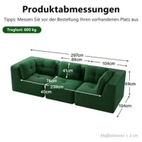 Sofá Seccional Sin Marco, Sofá Esquinero Modular, Cómodo Sofá De Pana, Sofá De Tres Plazas Con Asiento Profundo Para Sala De Estar, No Requiere Ensamblaje, Verde