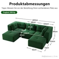Sofá Modular Para Sala De Estar Sin Estructura, Sofá Seccional Modular Con Otomana, Adecuado Para Sala De Estar, Sofá De Pana De Tres Plazas Con Asiento Profundo, No Requiere Ensamblaje