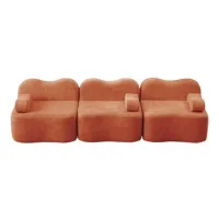 Sofá Modular De 3 Plazas Sin Armazón Fabricado Con Espuma De Alta Densidad 32d, Forma Ondulada Con Asiento Profundo, Cojín Con Reposabrazos Móvil, Ideal Para Sala De Estar, Naranja