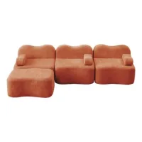 Sofá Modular Sin Armazón De 3 Plazas En Forma De L Con 1 Otomana, Espuma De Alta Densidad 32d, Forma De Onda, Asiento Profundo, Cojín De Reposabrazos Móvil, Para Sala De Estar, Naranja