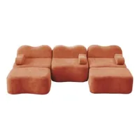 Sofá Modular Sin Armazón En Forma De U De 3 Plazas Con 2 Otomanas, Espuma De Alta Densidad 32d, Forma De Onda, Asiento Profundo, Cojín De Apoyabrazos Móvil, Para Sala De Estar, Naranja