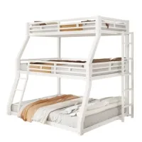 Litera, 90 X 200 / 120 X 200 / 140 X 200 Cm, Estructura De Cama De Metal, Cama De Hierro, Litera Triple, Posición De Escalera Opcional, Para Niños, Jóvenes Y Adultos, Sin Colchón, Blanco