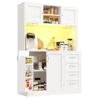 Estante Lateral/armario De Almacenamiento/armario De Cocina/armario Buffet, 120x40x188cm, Con Iluminación Led, Estante Para Snacks Y Portabebidas, 4 Puertas Y 2 Cajones Grandes
