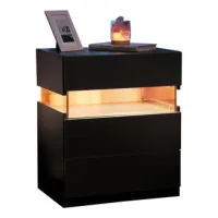 Mesitas De Noche Led, Cómoda De 3 Cajones Para Dormitorio, Mesa Auxiliar Con Tablero Acrílico, Mesitas De Noche Led Para Dormitorio, Sala De Estar, Muebles De Noche (negro)