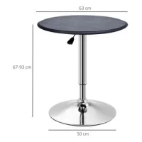 Mesa De Bar, Mesa De Comedor, Mesa De Bar, Mesa De Mostrador, Mesa De Cocina Para Salón, Comedor, Acero Cromado, Piel Sintética, Negro, Ø63 X 67 - 93 Cm