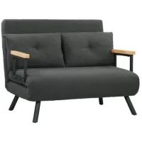 Sofá Cama Para 2 Personas Con Función Dormir, Incluye 2 Almohadas, Aspecto Sherpa, Natural + Gris Oscuro + Negro