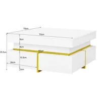 Mesa De Centro, Mesa De Salón De Alto Brillo, Mesa Auxiliar Con Cajones Y Detalles Dorados