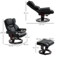 Sillón Relajante Con Taburete, Sillón Giratorio Para Tv Con Función Reclinable, Piel Sintética, Negro