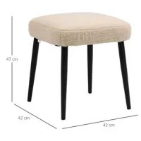 Taburete Cuadrado Taburete Tocador Aspecto Cachemir Con Patas De Acero Para Sala De Estar Dormitorio Beige 42x42x47cm