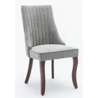 Sillas De Comedor De Lino Flocado De Tela De Rayón, Silla De Comedor De Cocina Con Canales, Cómoda Silla Tapizada De Tela Para Comedor Con Patas Curvadas De Madera Maciza, Juego De 2 (gris)