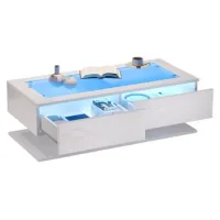 Mesa De Centro De 100*50*35 Cm, Mesa De Sofá De Alto Brillo, Mesa De Salón Con Cajones, Mesa De Centro Con Luz Led, Tapa De Cristal, Blanco