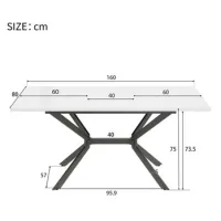 Mesa De Comedor Extensible Blanca 120/160*80 Cm, Patas De Metal Negro, Mesa De Comedor Rectangular Blanca, Adecuada Para Cuatro A Seis Personas