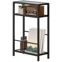 Mesa Auxiliar Pequeña Mesa De Centro Con 3 Niveles, Tablero De Vidrio Templado, Mesita De Noche Moderna, Mesa De Sofá Con Estructura De Acero Para Sala De Estar, Dormitorio, Negro