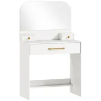Tocador Con Espejo, Tocador Compacto Con 3 Cajones, Blanco