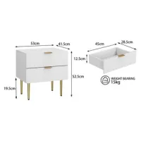 Mesita De Noche Con Diseño De Ondas Blancas Con 2 Cajones, Mesita De Noche Para Dormitorio, Mesita De Noche Moderna Con Patas De Metal, 1 Pieza