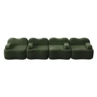 Sofá Modular Sin Armazón De 4 Plazas, Forma Ondulada, Espuma De Alta Densidad 32d, Asiento Profundo, Cojín Con Reposabrazos Móvil, Ideal Para Sala De Estar, Verde