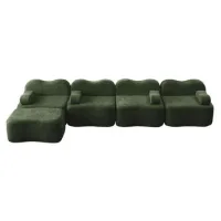 Sofá Modular Sin Armazón De 4 Plazas En Forma De L Con 1 Otomana, Forma De Onda, Espuma De Alta Densidad 32d, Cojín De Reposabrazos Móvil, Tela Suave, Para Sala De Estar, Verde