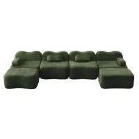Sofá Modular De 4 Plazas En Forma De U Con 2 Otomanas, Forma De Onda, Espuma De Alta Densidad 32d, Cojín De Reposabrazos Móvil, Tela Suave, Para Sala De Estar, Verde