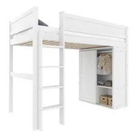 Cama Alta De 90*200 Cm, Cama Infantil Versátil, Equipada Con Armario, Compartimento De Almacenamiento, Espacio Abierto Debajo De La Cama, Sin Colchón, Madera De Pino, Blanco