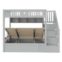 Cama De Madera 140*200cm, Debajo De La Cama Hidráulica, Escaleras De Almacenamiento, Estantes, Cama Alta, Litera, Cama Juvenil, Gris