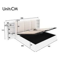 Estructura De Cama Con Plataforma (180 X 200 Cm) Con Cabecero Acolchado, 6 Compartimentos De Almacenamiento, Espacio De Almacenamiento Hidráulico Y Tira De Luz Led, Blanco