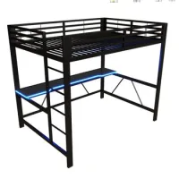 Marco De Cama Tipo Loft De Metal Para Videojuegos, 140 X 200, Con Iluminación Led, Estación De Carga Usb Y Escritorio, Negro