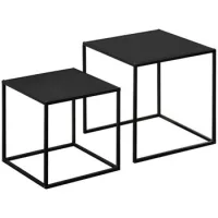 Mesa De Centro Conjunto De 2 Mesas Auxiliares Diseño Moderno Estructura De Acero Hasta 10 Kg Negro 120x59x45cm Para Sala De Estar